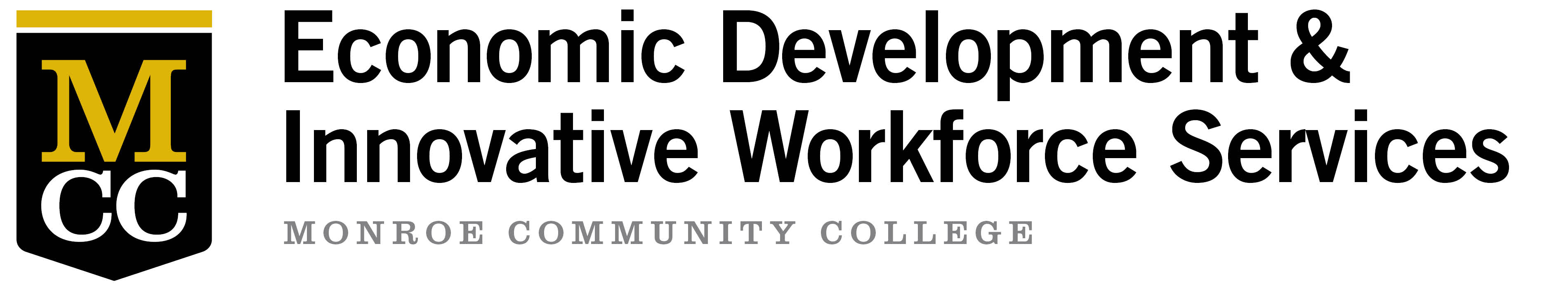 MCC shield logo with text: Economic & Workforce Development Center, Monroe Community College
