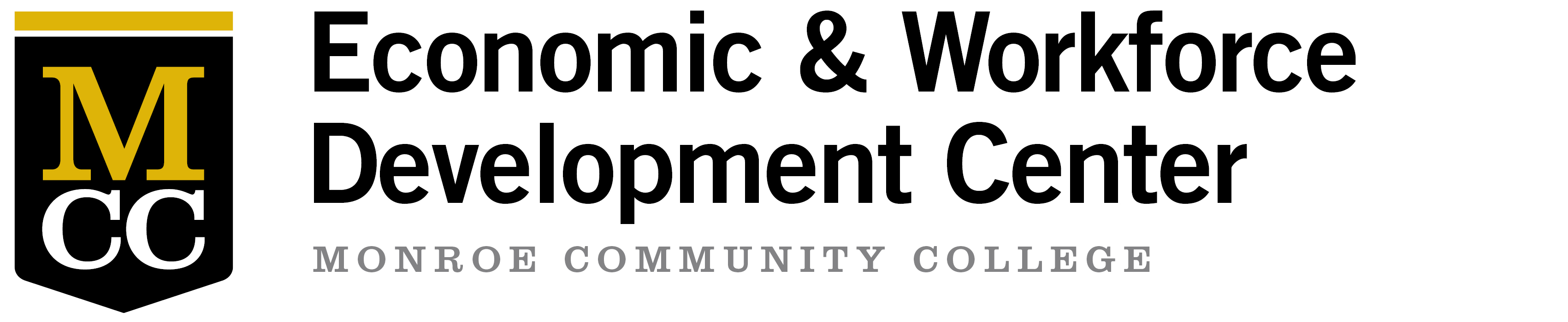 MCC shield logo with text: Economic and Workforce Development Center, Monroe Community College